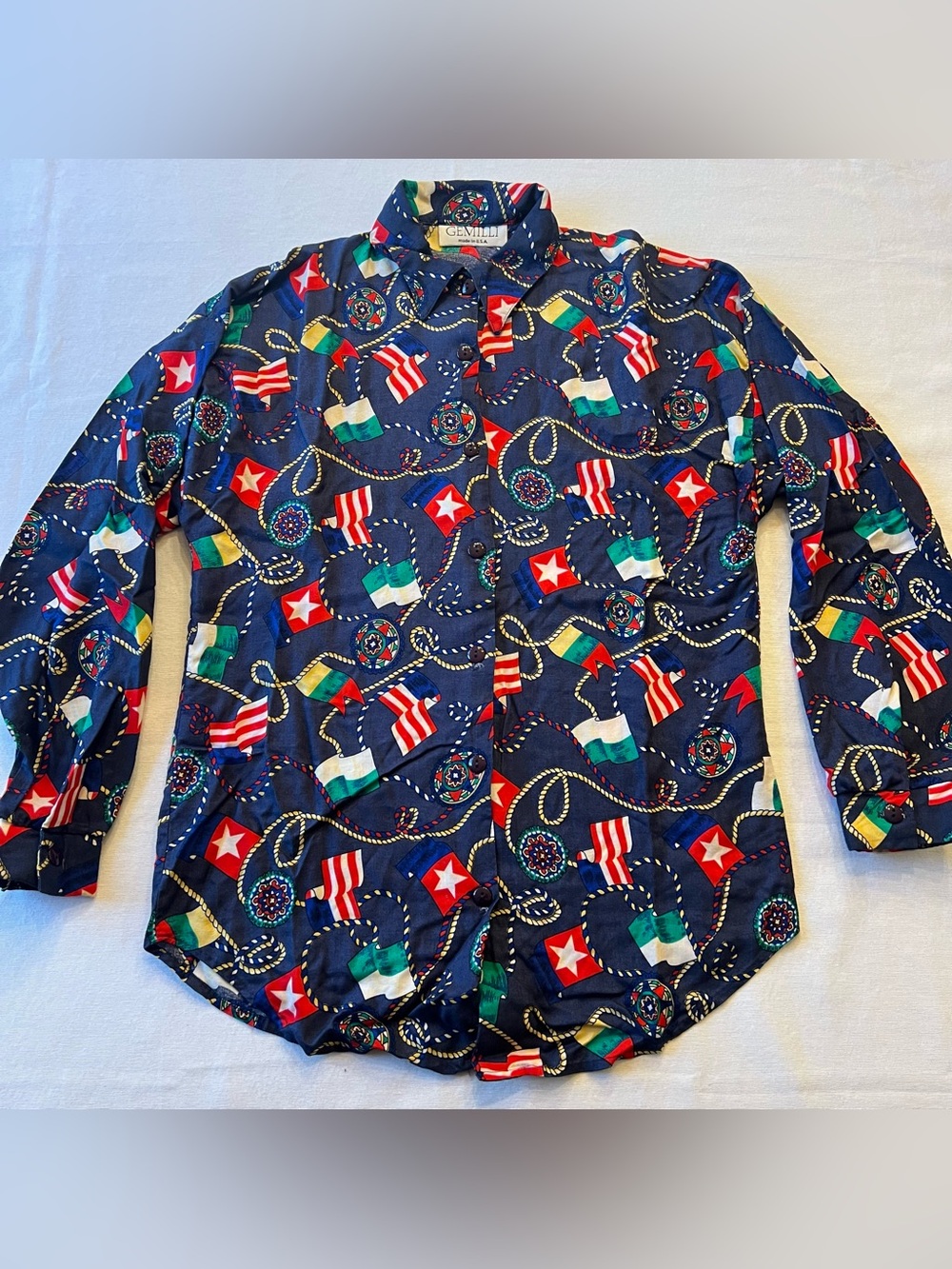 Gemilli Navy Flag-Print Button-Down Shirt